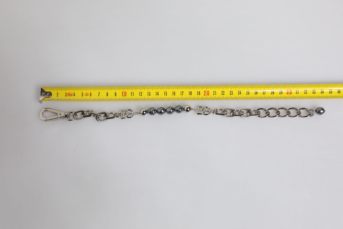Dolce & Gabbana Silver Tone Chain Lobster Clasp Logo Gray Pearls Bracelet