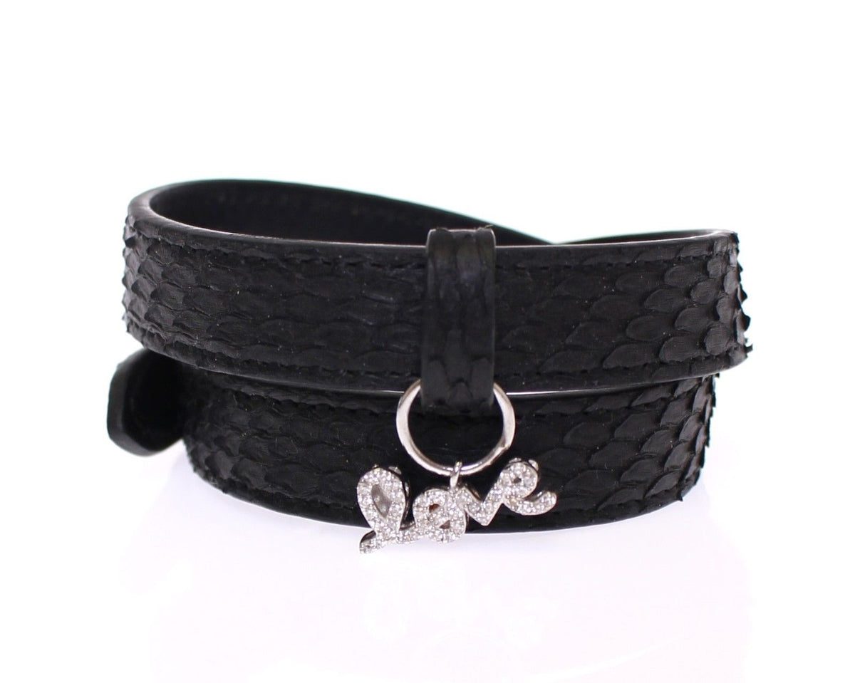 Nialaya Snakeskin CZ LOVE 925 Silver Bracelet