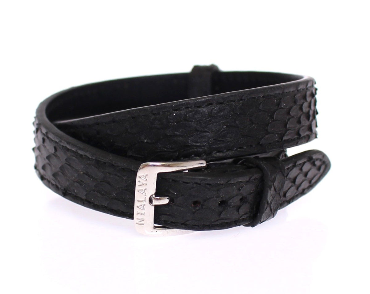 Nialaya Snakeskin CZ LOVE 925 Silver Bracelet